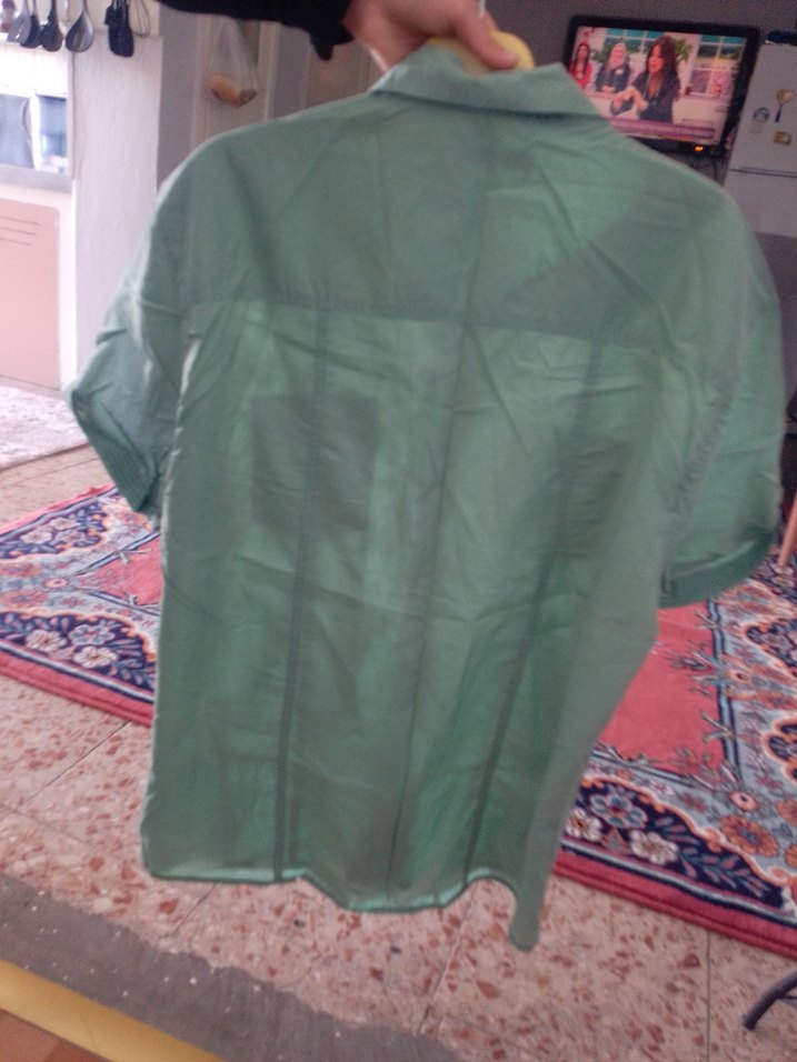 Yeşil Kısa Kollu Keten Gömlek - Görsel 4