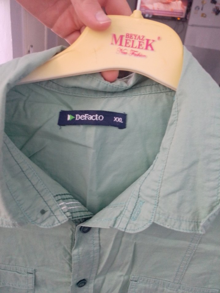 Yeşil Kısa Kollu Keten Gömlek - Görsel 3