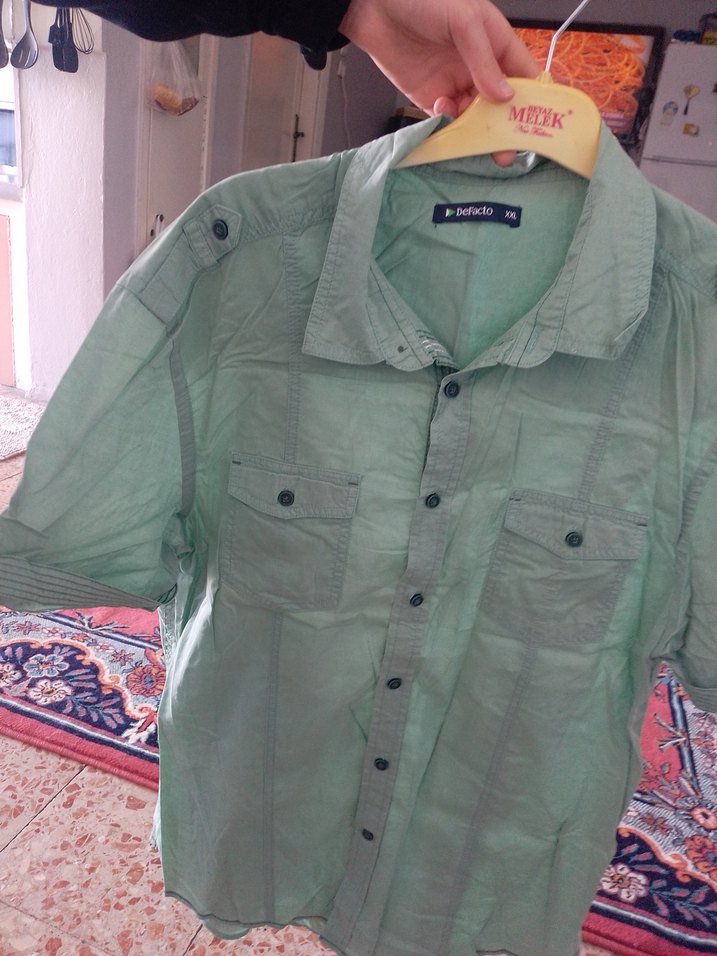 Yeşil Kısa Kollu Keten Gömlek - Görsel 2