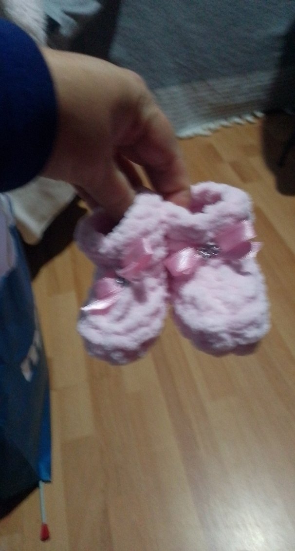 Pembe Nakışlı Kız Bebek Örgü Patik - Görsel 3