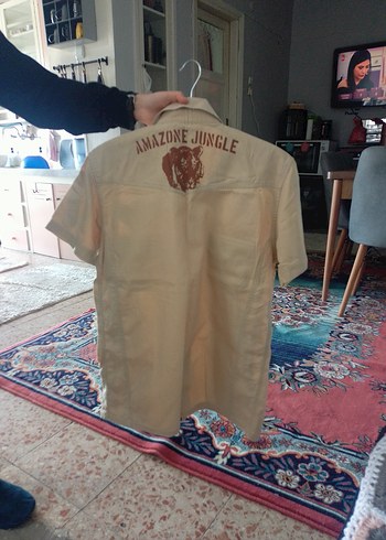 Bej Desenli Kısa Kollu Erkek Gömlek - Görsel 4