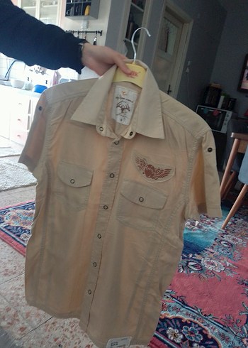 Bej Desenli Kısa Kollu Erkek Gömlek - Görsel 2