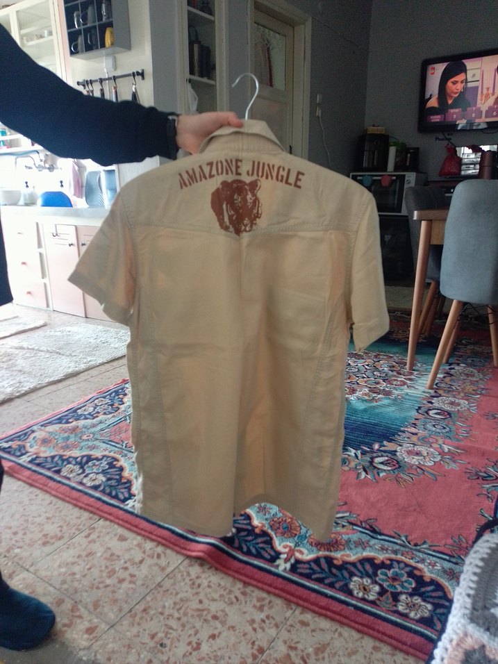 Bej Desenli Kısa Kollu Erkek Gömlek - Görsel 4