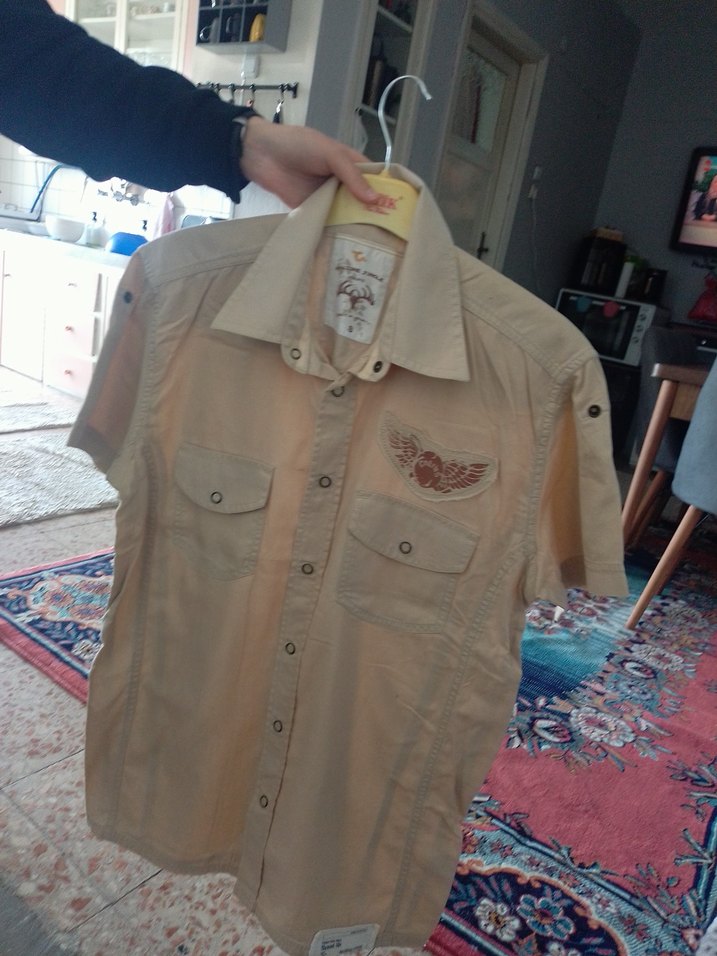 Bej Desenli Kısa Kollu Erkek Gömlek - Görsel 2