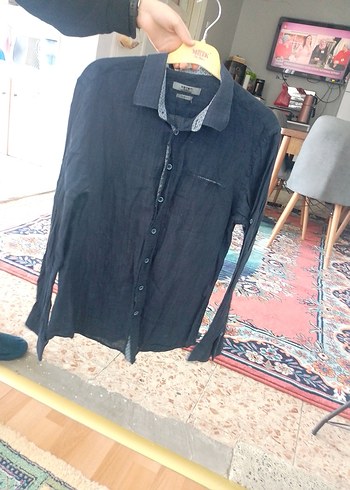 Siyah Erkek Kot Gömlek Uzun Kollu - Görsel 2