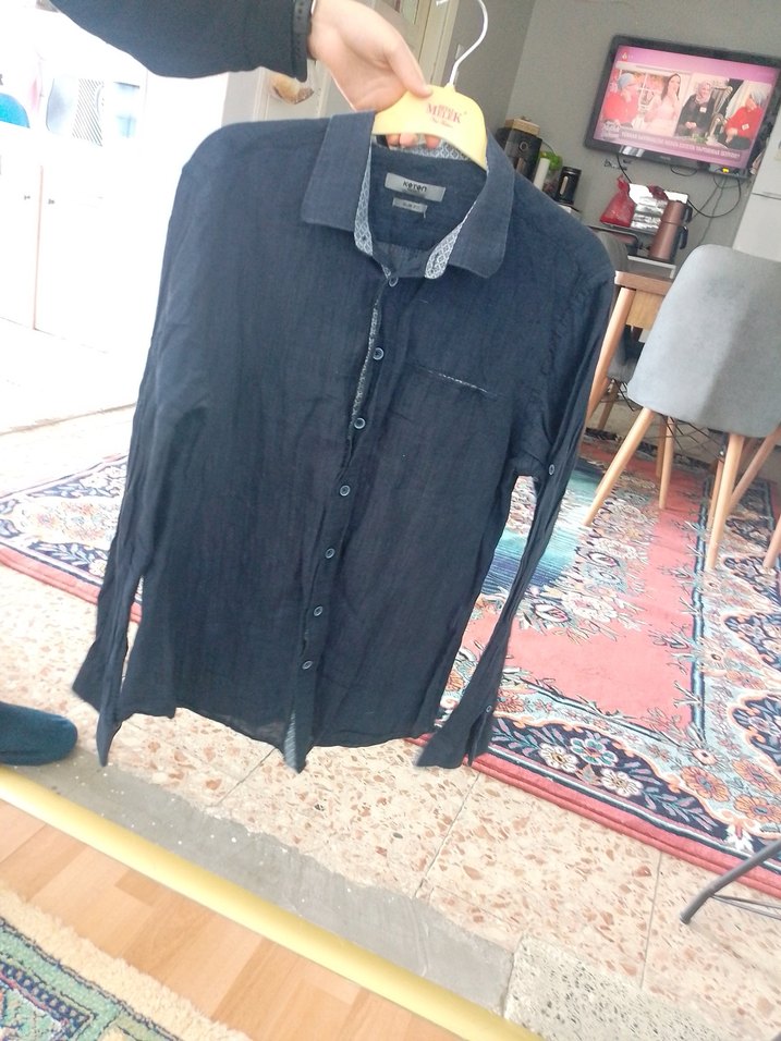 Siyah Erkek Kot Gömlek Uzun Kollu - Görsel 2