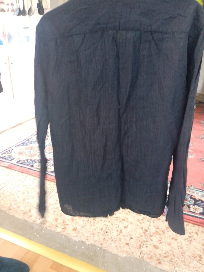 Siyah Erkek Kot Gömlek Uzun Kollu - Görsel 5