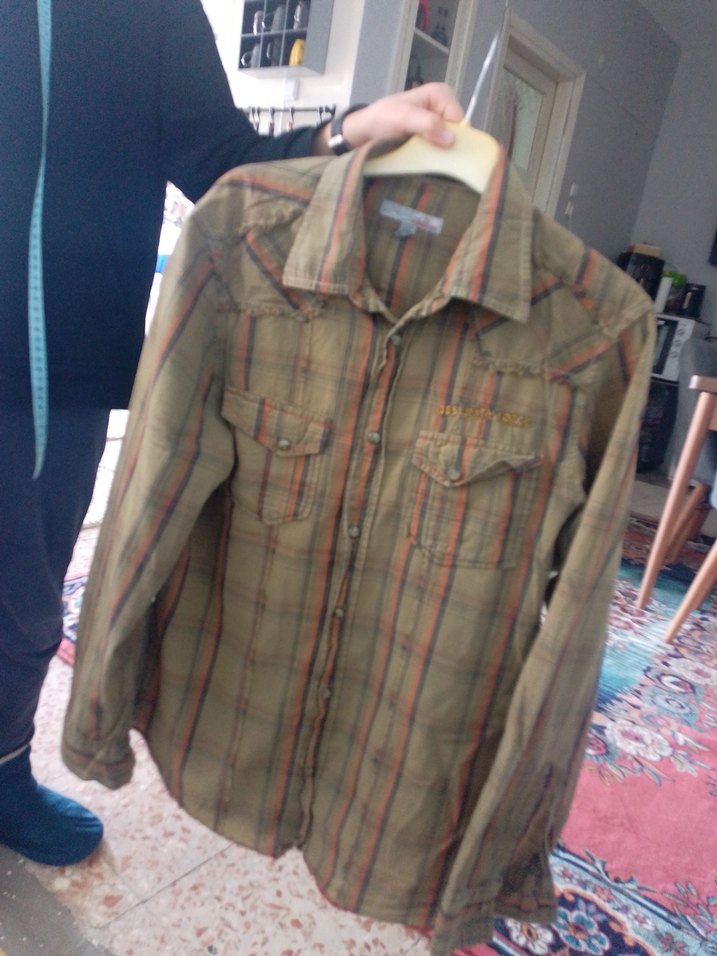 Düğmeli Uzun Kollu Kahverengi Erkek Gömlek - Görsel 2