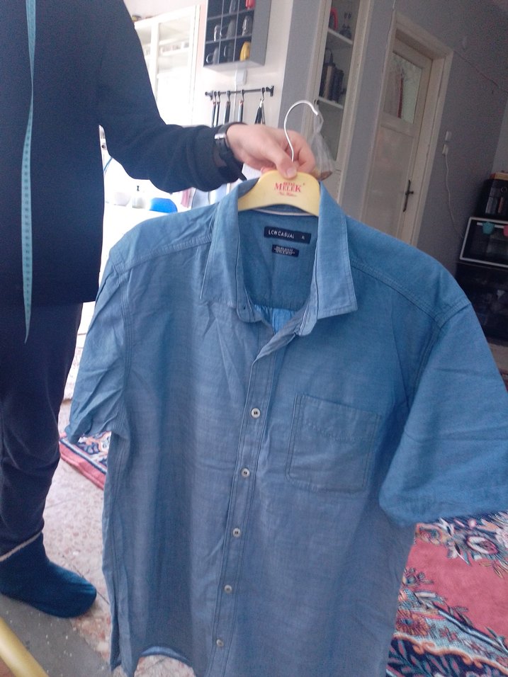 Erkek Mavi Kısa Kollu Kot Gömlek - Görsel 2