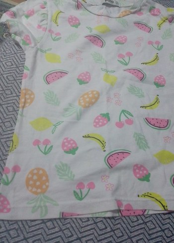 Kız Çocuk Renkli Desenli Kısa Kollu Pamuklu Tişört - Görsel 2