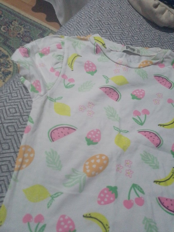 Kız Çocuk Renkli Desenli Kısa Kollu Pamuklu Tişört - Görsel 4