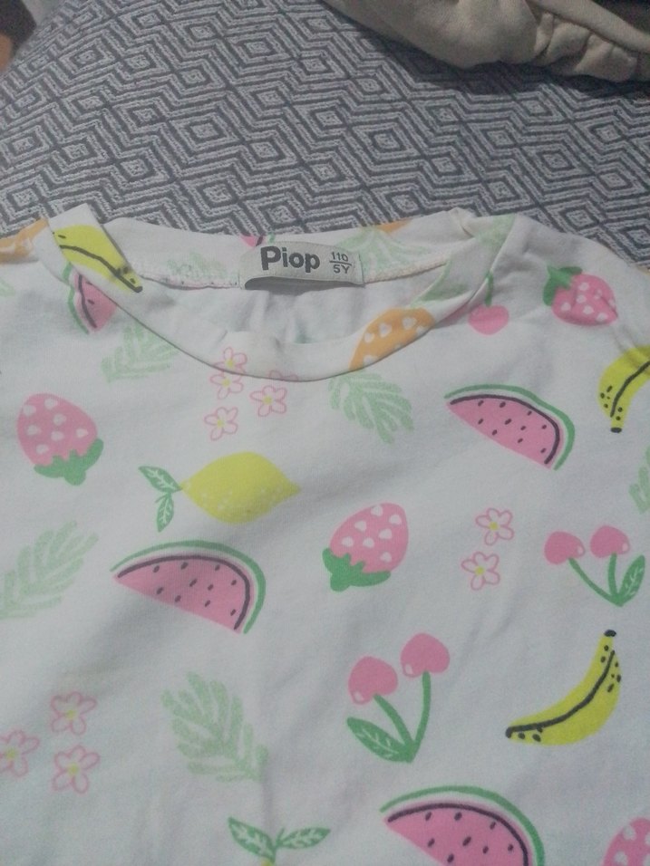 Kız Çocuk Renkli Desenli Kısa Kollu Pamuklu Tişört - Görsel 3