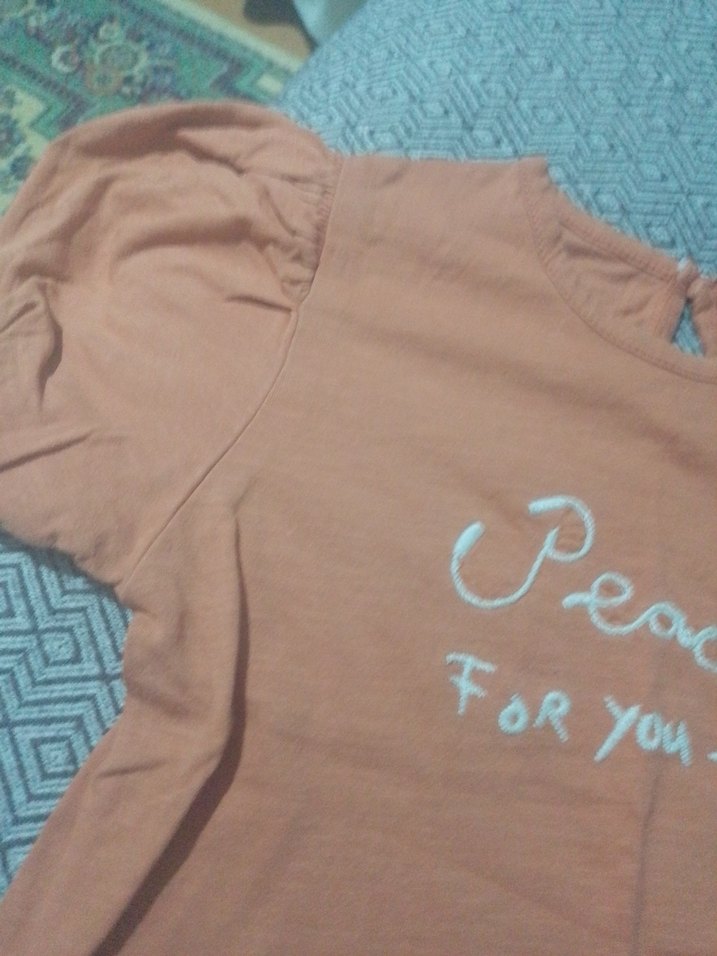 Bej Kız Çocuk Keten Tişört Düğmeli - Görsel 2