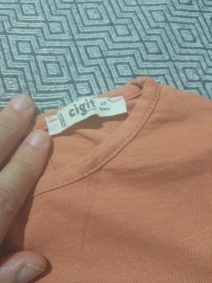 Bej Kız Çocuk Keten Tişört Düğmeli - Görsel 3