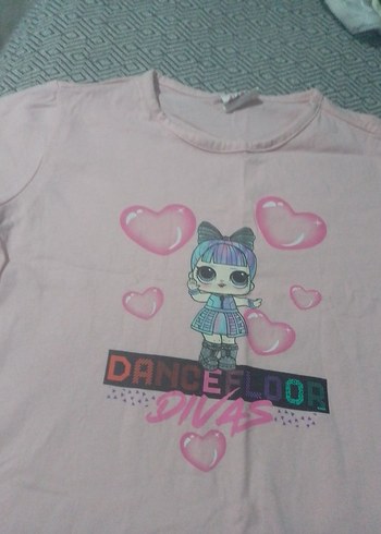 Kız Çocuk Pembe Pamuklu Baskılı Tişört - Görsel 2