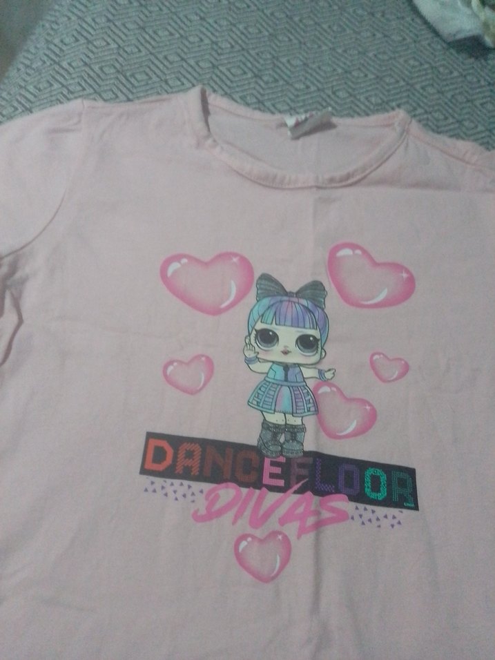 Kız Çocuk Pembe Pamuklu Baskılı Tişört - Görsel 2