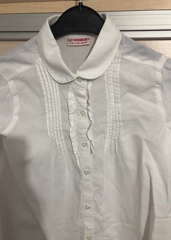 Düğmeli Beyaz kız çocuk Pamuk Gömlek - Görsel 2