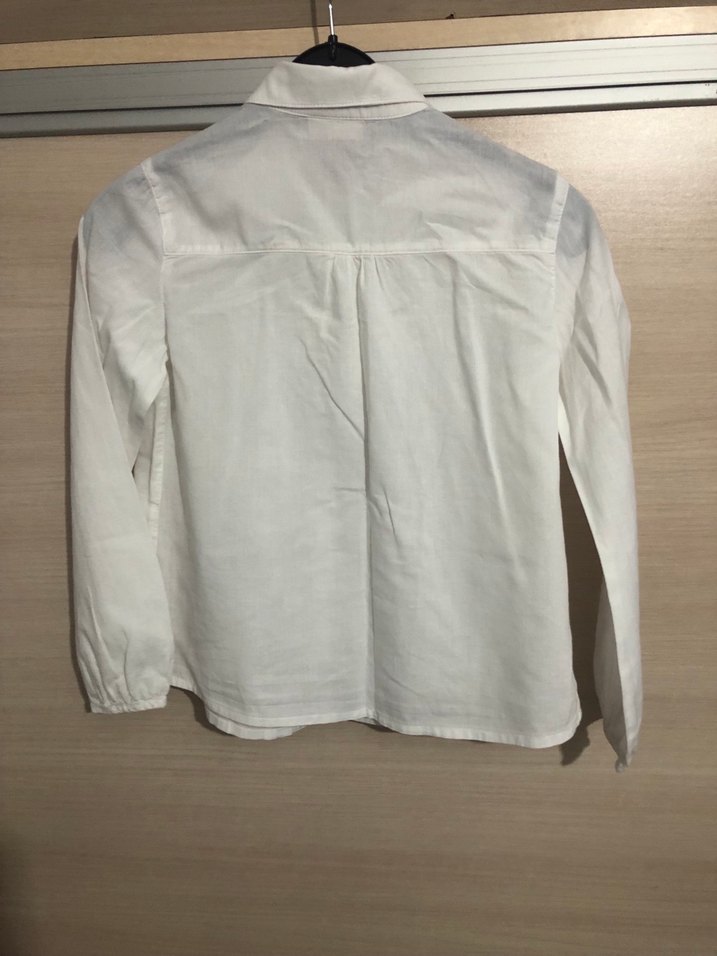 Düğmeli Beyaz kız çocuk Pamuk Gömlek - Görsel 3