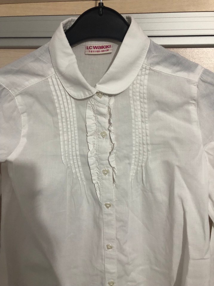 Düğmeli Beyaz kız çocuk Pamuk Gömlek - Görsel 2