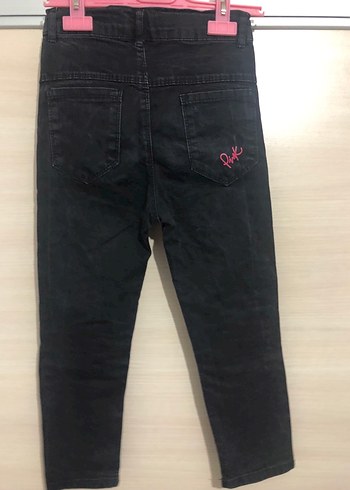 Düğmeli Siyah kız Çocuk Denim Pantolon - Görsel 3