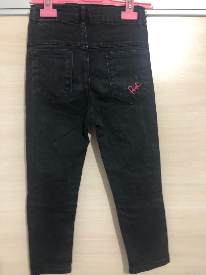 Düğmeli Siyah kız Çocuk Denim Pantolon - Görsel 3