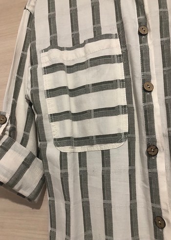 Düğmeli Çizgili Kadın Gömlek - Görsel 3