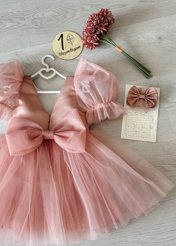 Pudra Pembe Kız Çocuk Tül Elbise
