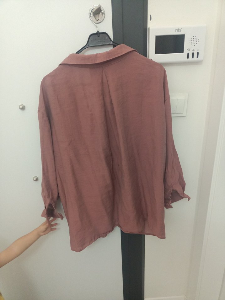 oversize j Düğmeli tril tril Kadın Gömlek - Görsel 3