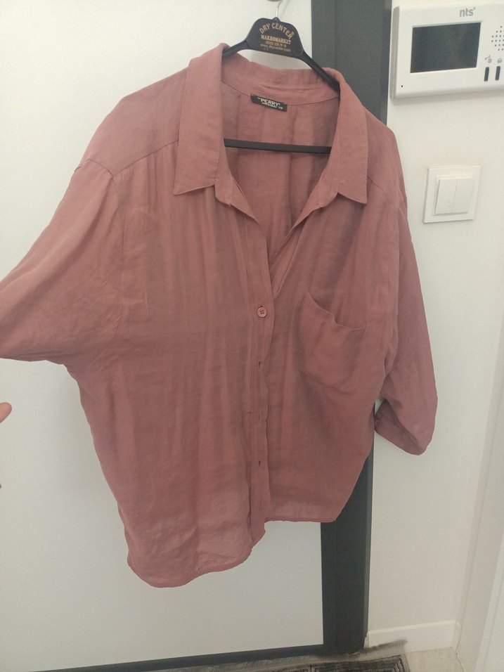 oversize j Düğmeli tril tril Kadın Gömlek - Görsel 4