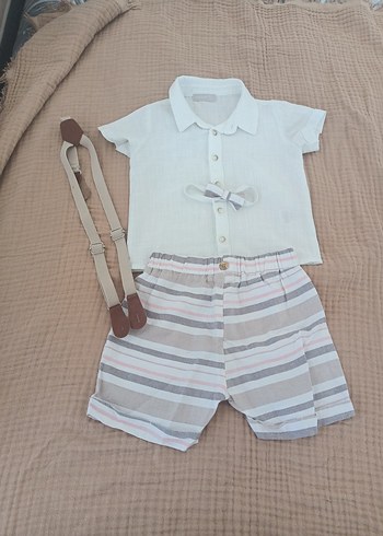 Erkek Bebek Keten Düğmeli Kısa Kollu Takım - Görsel 7