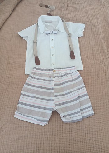 Erkek Bebek Keten Düğmeli Kısa Kollu Takım - Görsel 6