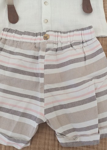 Erkek Bebek Keten Düğmeli Kısa Kollu Takım - Görsel 5