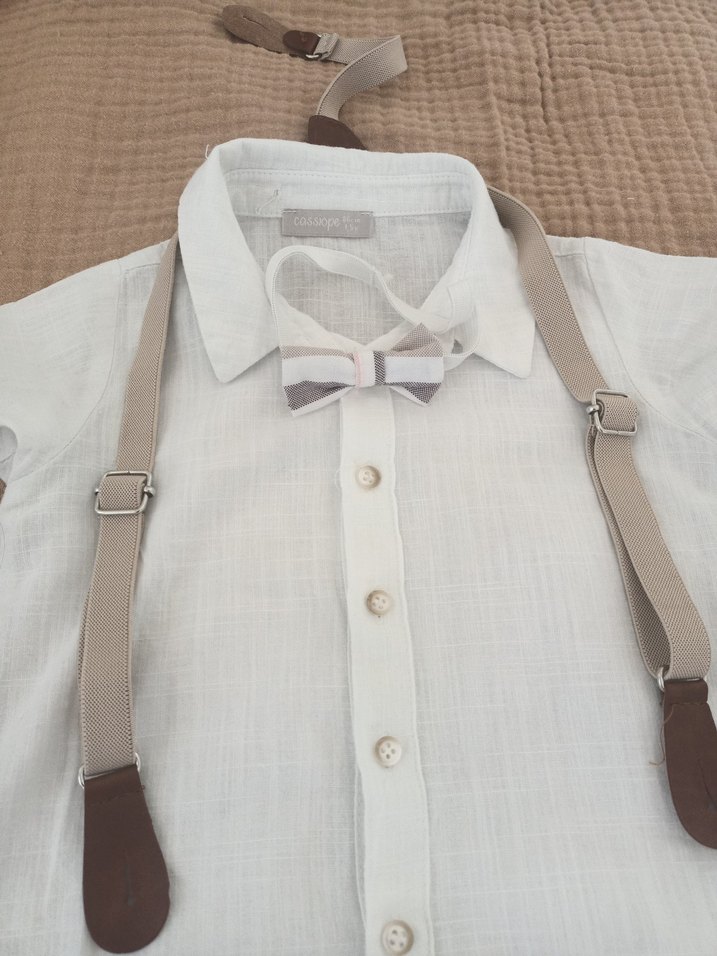 Erkek Bebek Keten Düğmeli Kısa Kollu Takım - Görsel 4