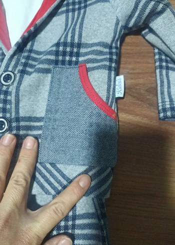 Gri Ekose Düğmeli Bebek Erkek Takımı - Görsel 2