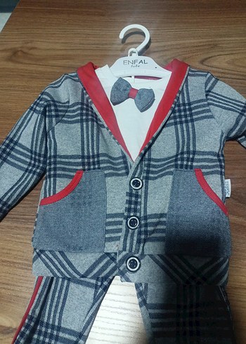 Gri Ekose Düğmeli Bebek Erkek Takımı - Görsel 5