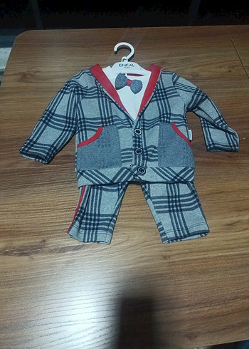 Gri Ekose Düğmeli Bebek Erkek Takımı - Görsel 6