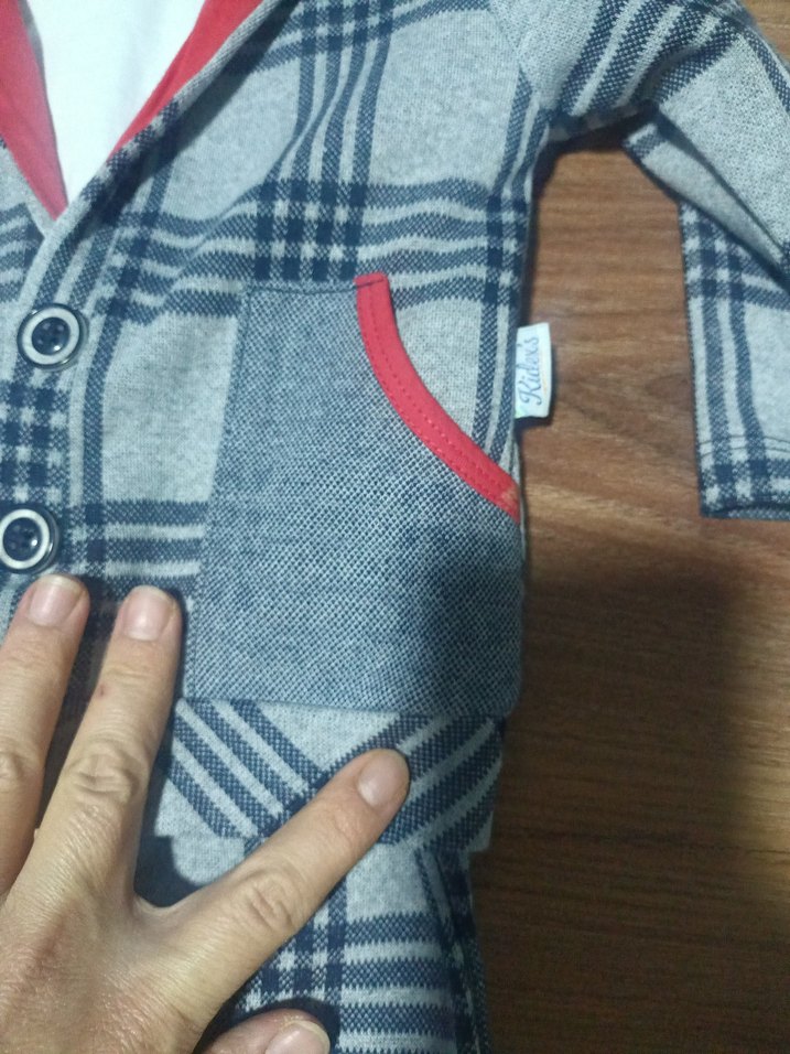 Gri Ekose Düğmeli Bebek Erkek Takımı - Görsel 2