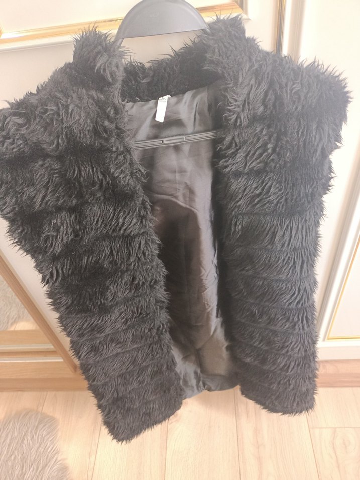 Kürk Detaylı Siyah Süet Uzun Kadın Yelek - Görsel 5