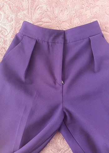 Kadın Mor Midi Kumaş Pantolon - Görsel 4