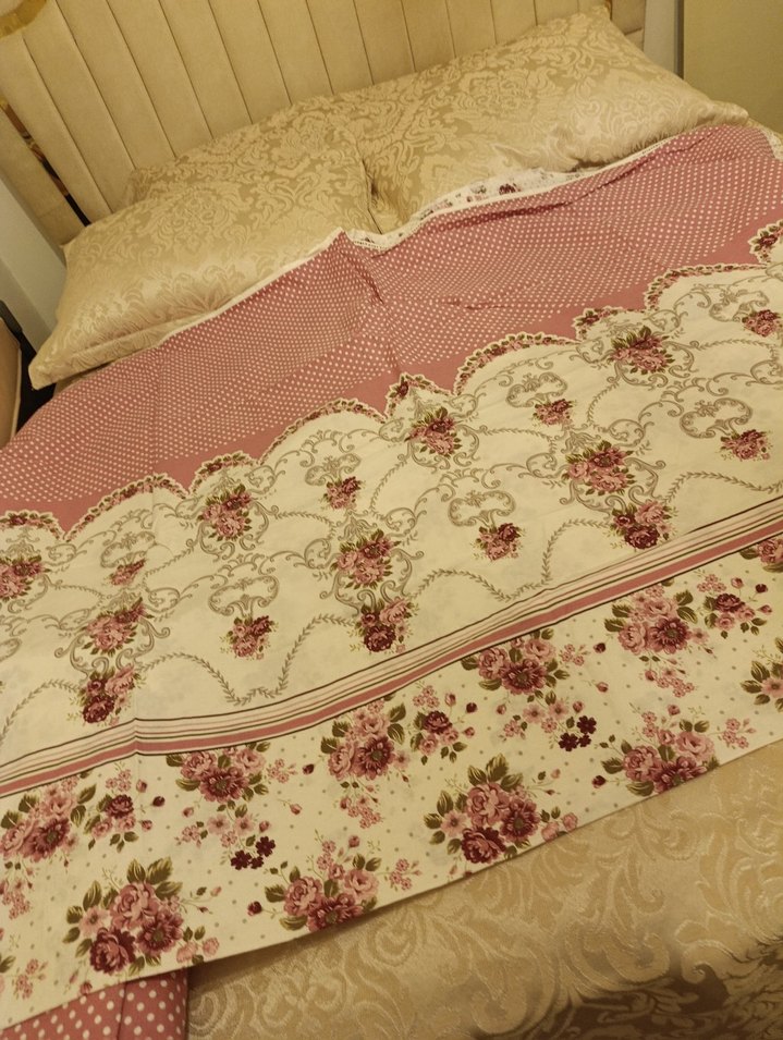 Bordo nakışlı pastel renkli nevresim takımı - Görsel 5