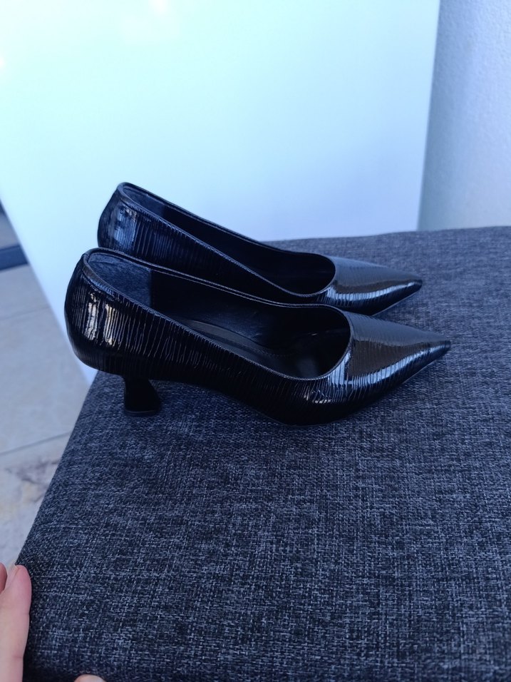 Siyah Yılan Desenli Pliseli Stiletto - Görsel 2