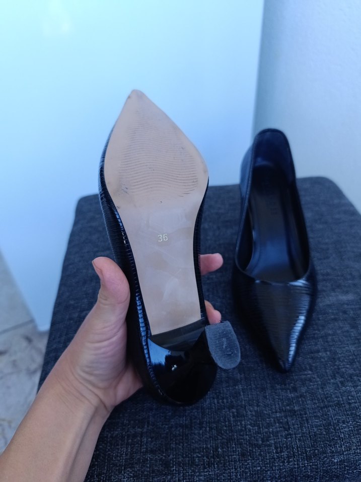 Siyah Yılan Desenli Pliseli Stiletto - Görsel 5