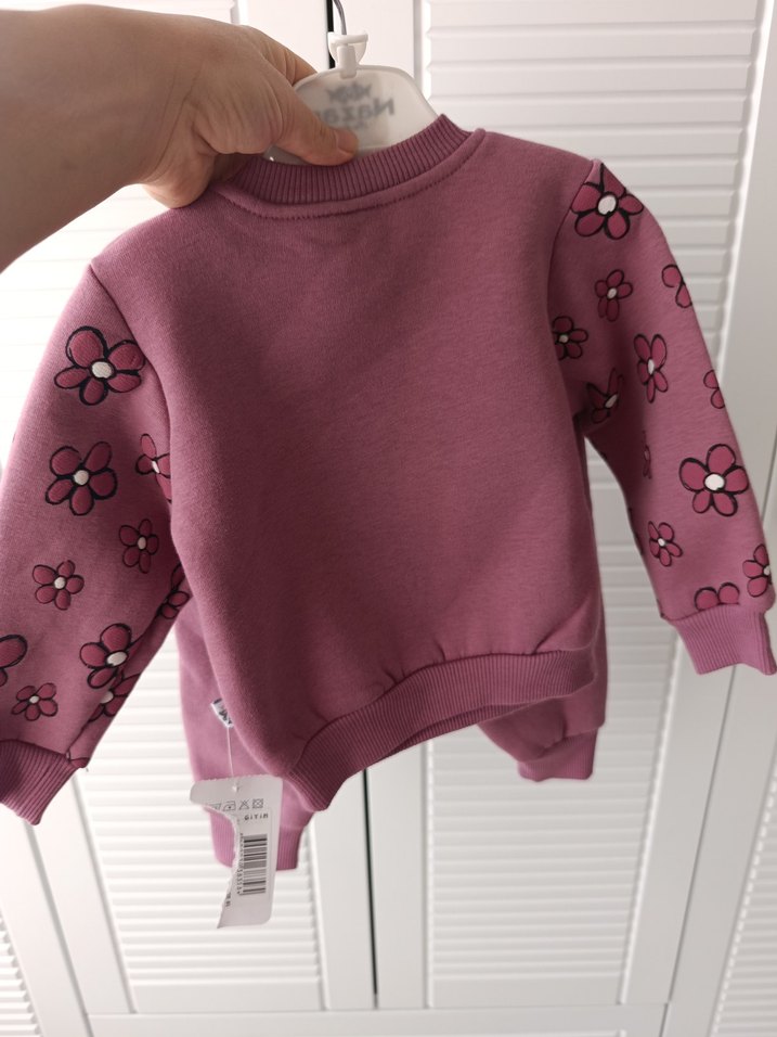 Çiçek Desenli Pembe Kız Bebek Triko Takım - Görsel 5