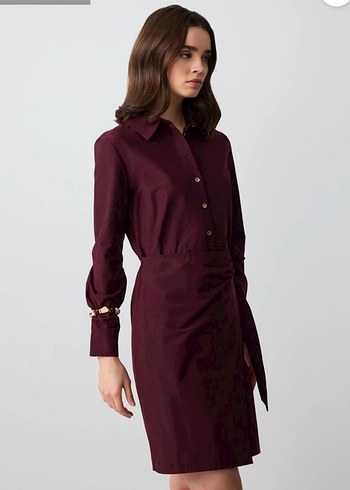 Bordo Uzun Kollu Mini Ofis Elbisesi - Görsel 2