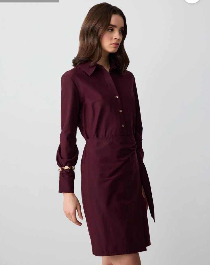 Bordo Uzun Kollu Mini Ofis Elbisesi - Görsel 2