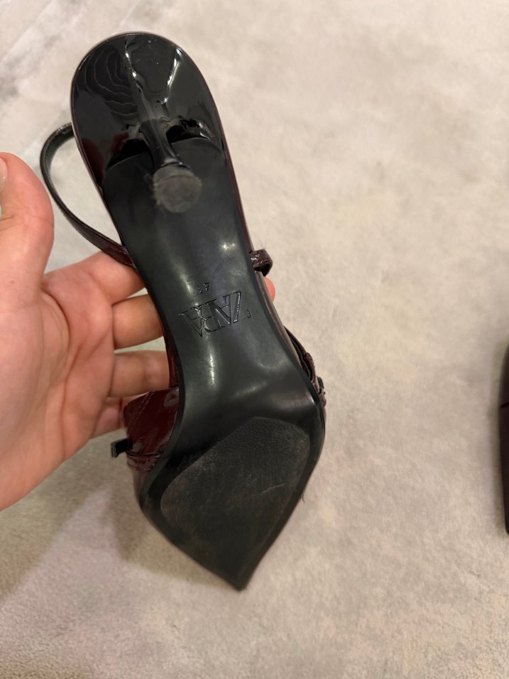 Kahverengi Deri Stiletto Topuklu Kadın Ayakkabı - Görsel 2