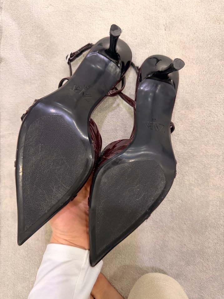 Kahverengi Deri Stiletto Topuklu Kadın Ayakkabı - Görsel 3