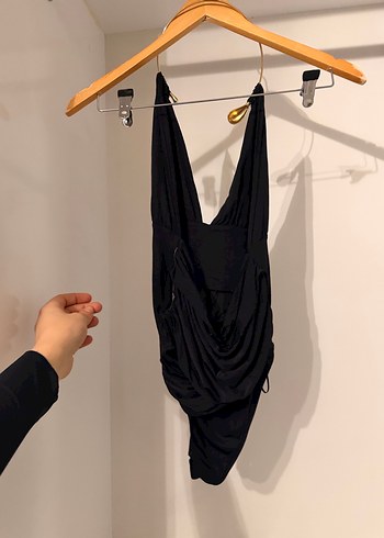 Siyah Drapeli İnce Askılı Kadın Mayo - Görsel 2