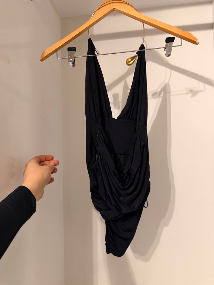 Siyah Drapeli İnce Askılı Kadın Mayo - Görsel 2