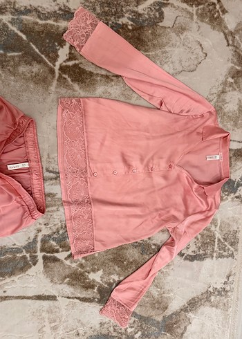 Pembe Dantel Detaylı Kadın Pijama Takımı - Görsel 5